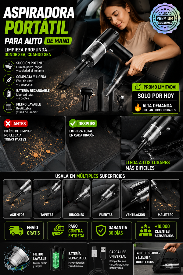 Aspiradora Portátil de Mano Para Auto