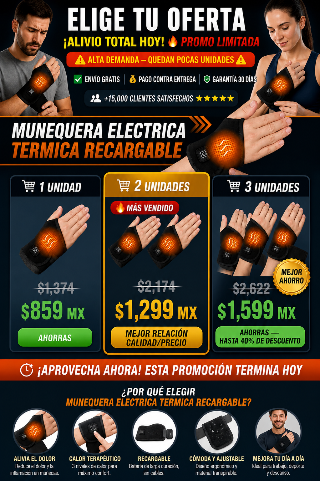 Muñequera Eléctrica Térmica Recargable - Alivio Instantáneo