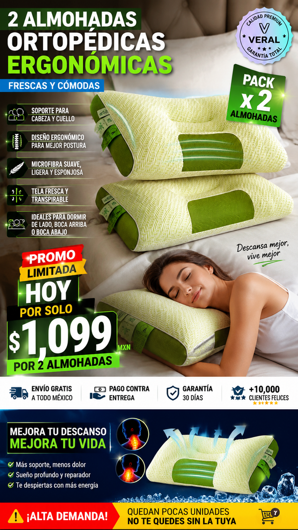 Almohadas Ortopédicas Ergonómicas Frescas Pack 2 Unidades