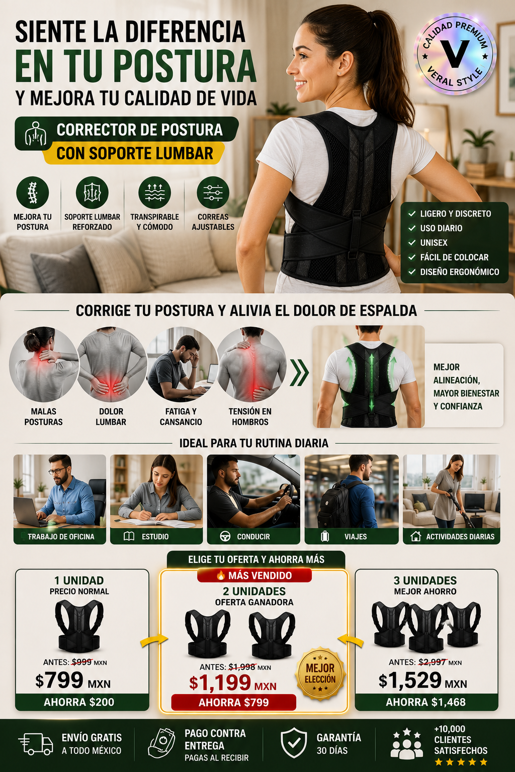Corrector Postura Soporte Lumbar Premium Ajustable