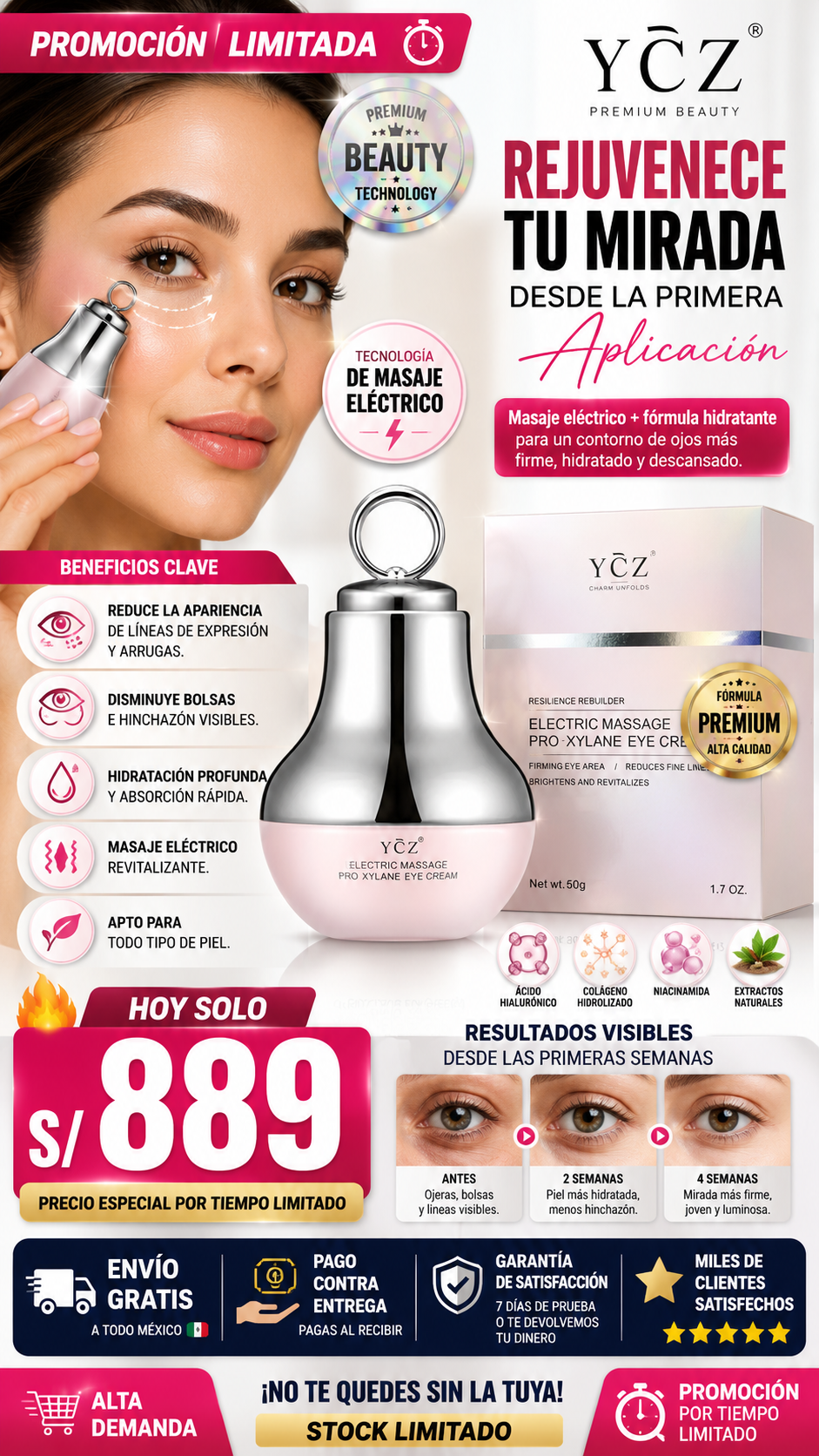 Crema Ojos Masaje Eléctrico Anti-Arrugas Premium