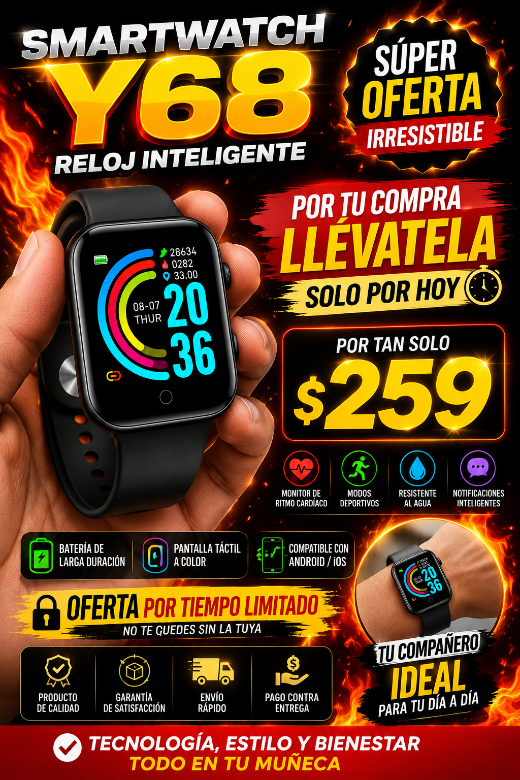 Smartwatch Y68 reloj inteligente