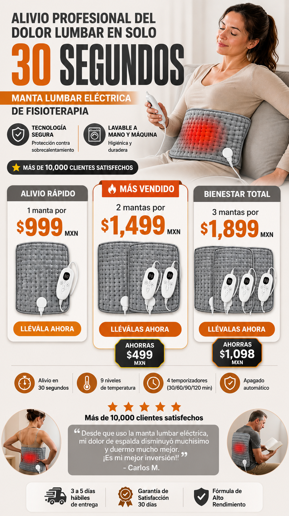 Manta Lumbar Eléctrica Terapia Dolor Espalda