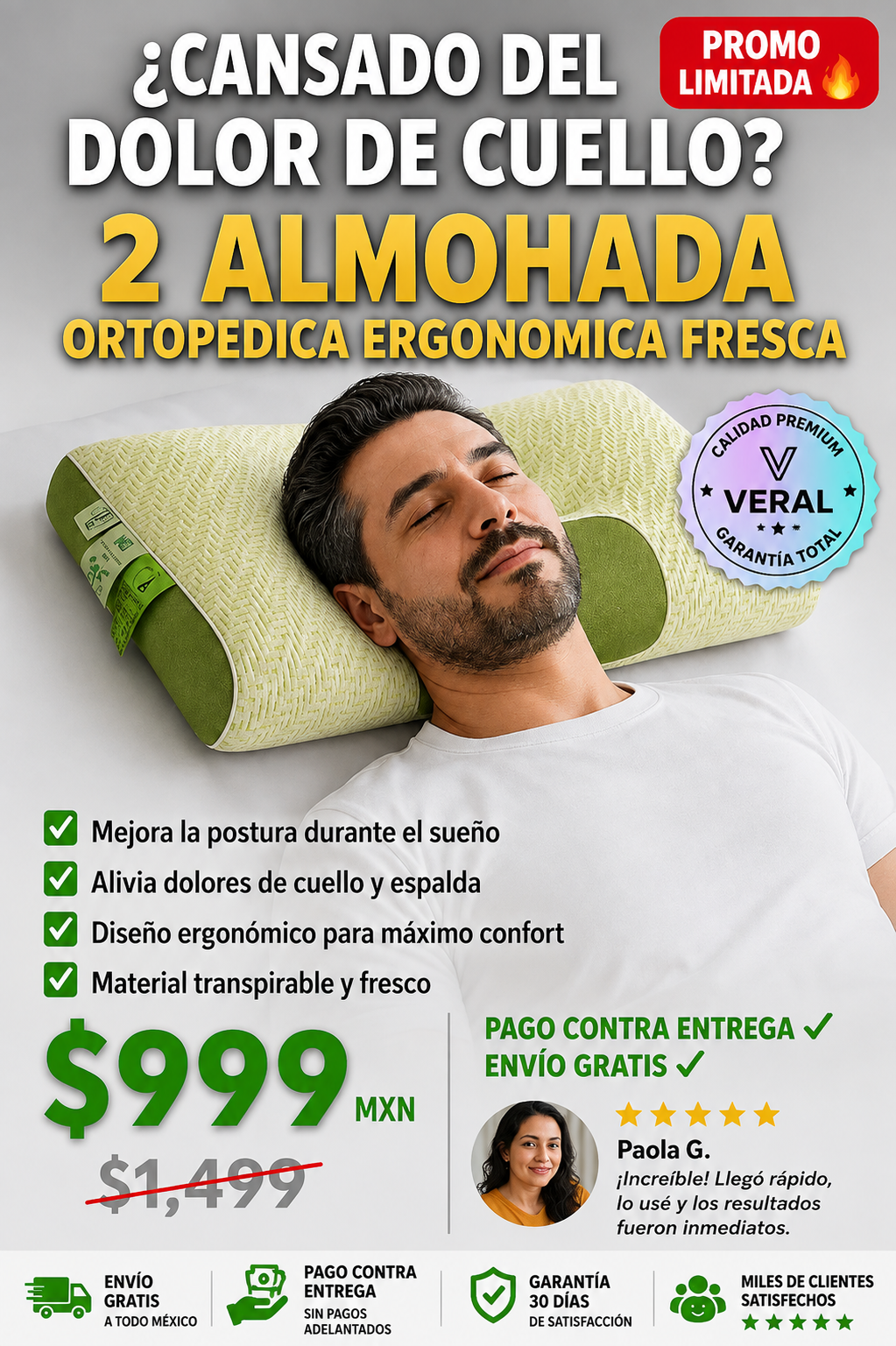 Almohadas Ortopédicas Ergonómicas Frescas Pack 2 Unidades