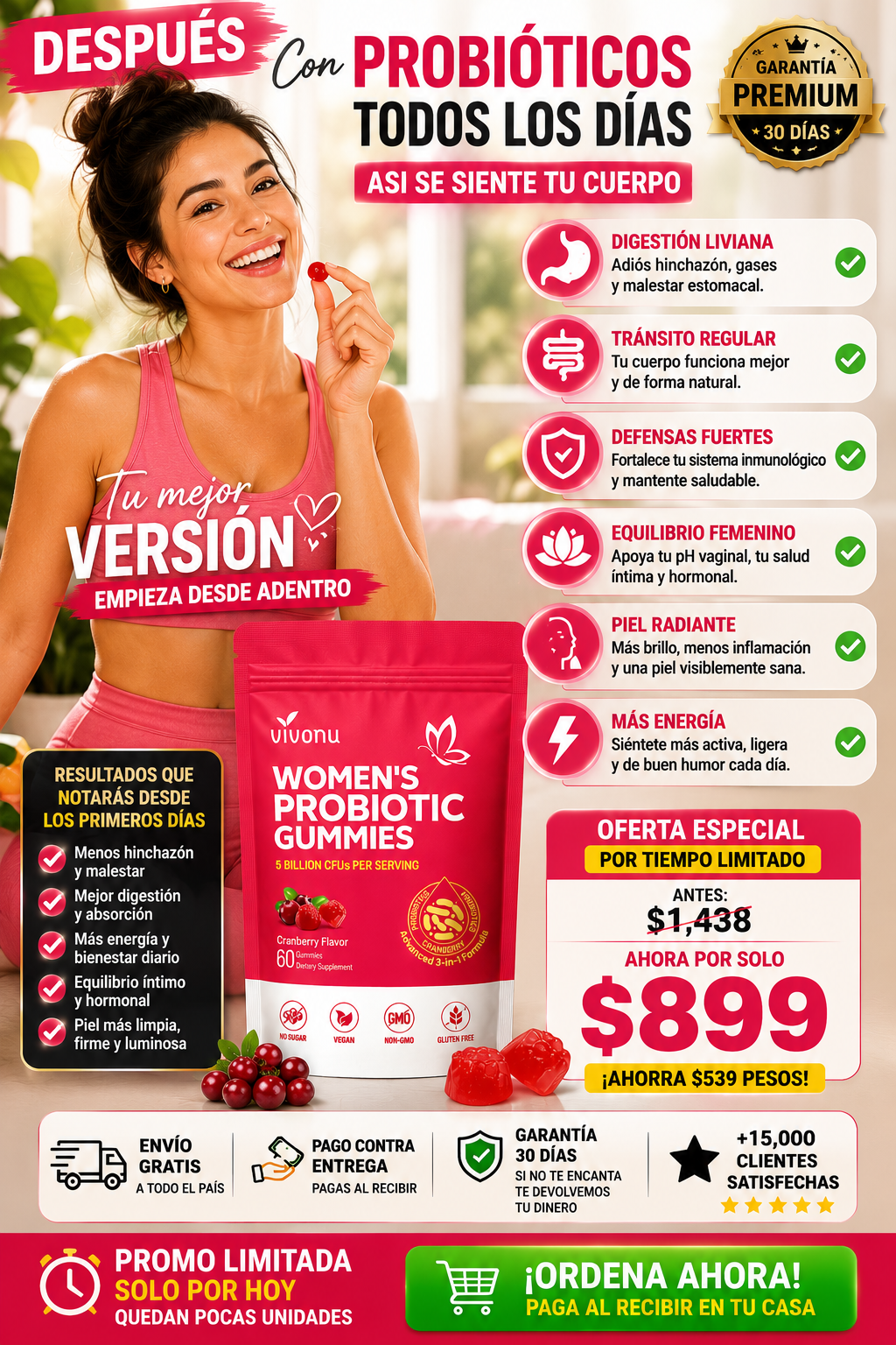 Probióticos Premium para Mujeres 60 Gomas Naturales