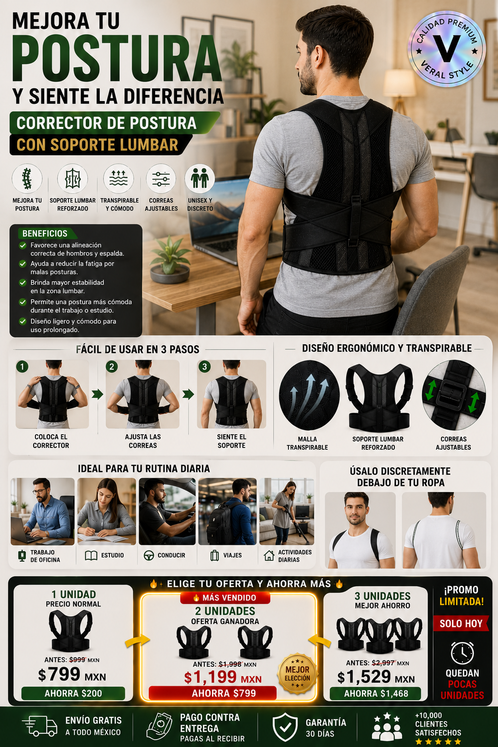 Corrector Postura Soporte Lumbar Premium Ajustable