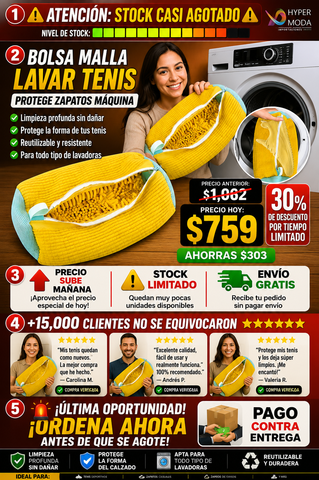 Bolsa Malla Lavar Tenis Protege Zapatos Máquina