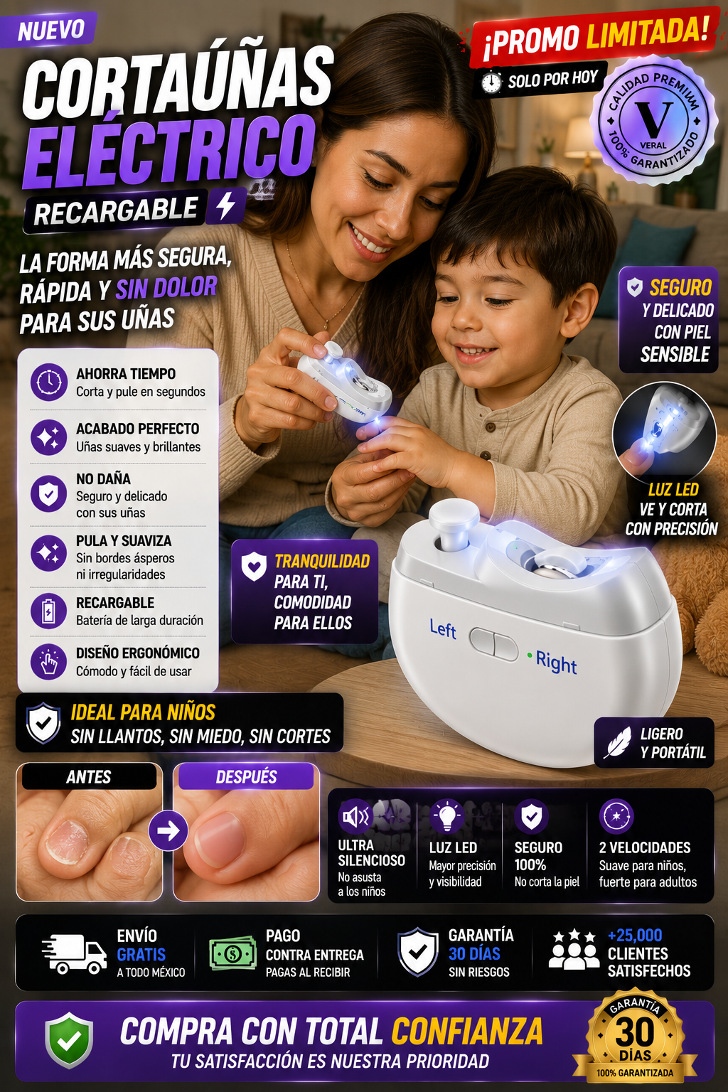 Cortauñas Eléctrico Recargable Profesional Premium