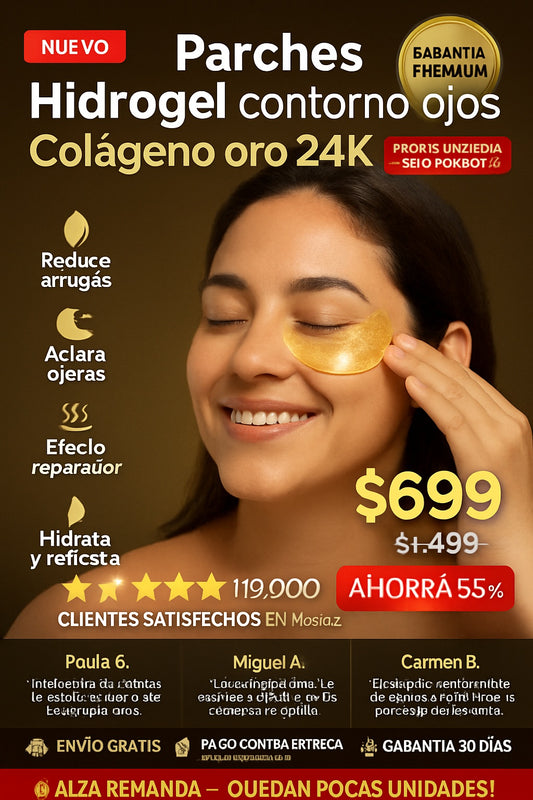 Parches hidrogel contorno ojos colágeno oro 24K antiojeras - imagen 1