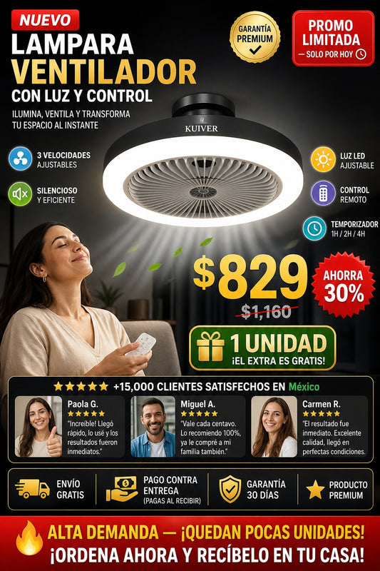 Lampara Ventilador Con Luz Y Control - imagen 1