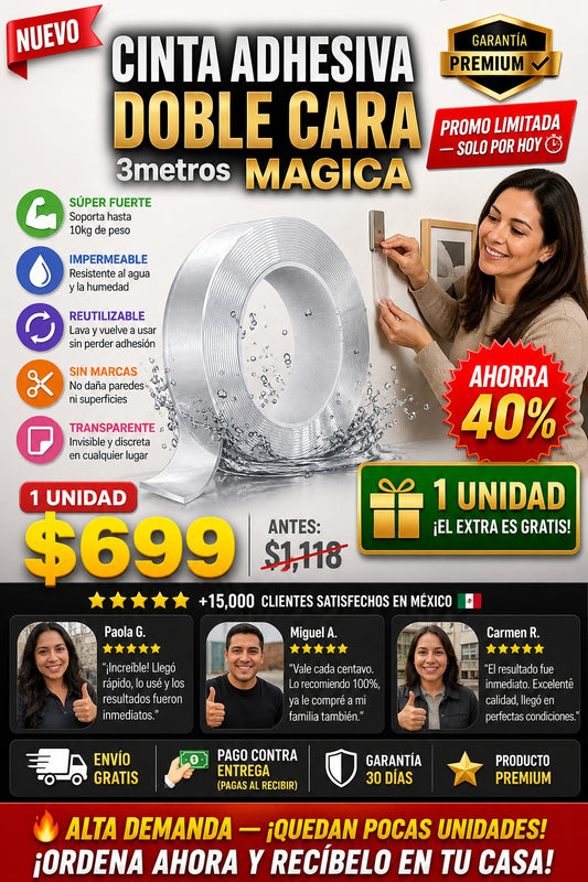 Cinta Adhesiva Doble Cara 3metros Magica - imagen 1