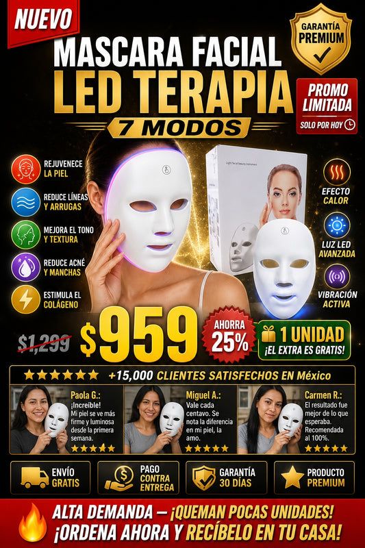 Mascara Facial Led Terapida 7 Modos - imagen 1