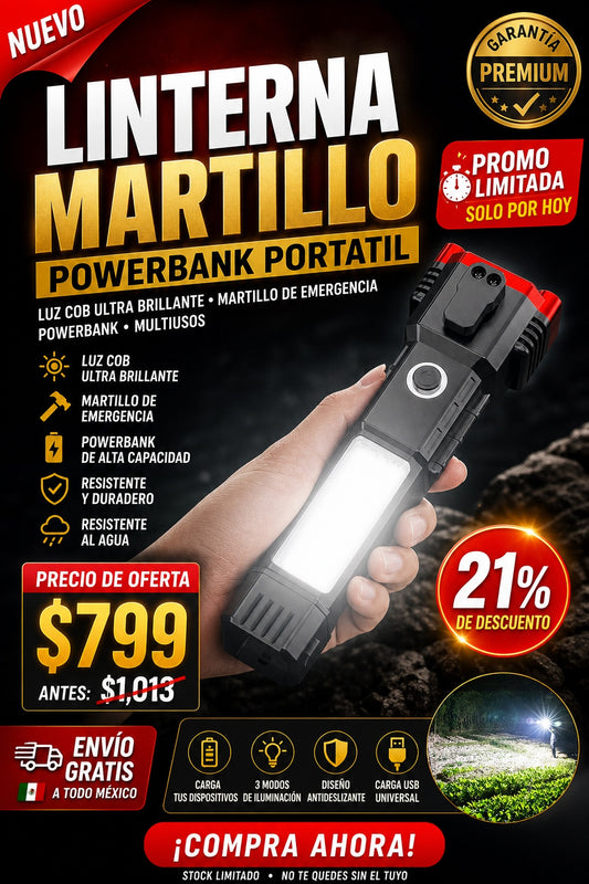 Linterna Martillo Powerbank Portatil - imagen 1