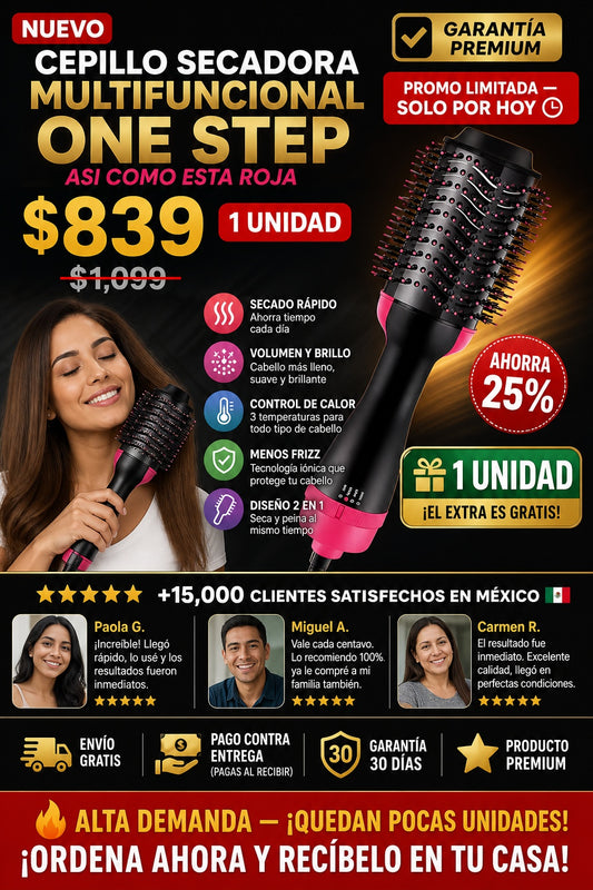 Cepillo Secadora Multifuncional One Step asi como esta roja - imagen 1
