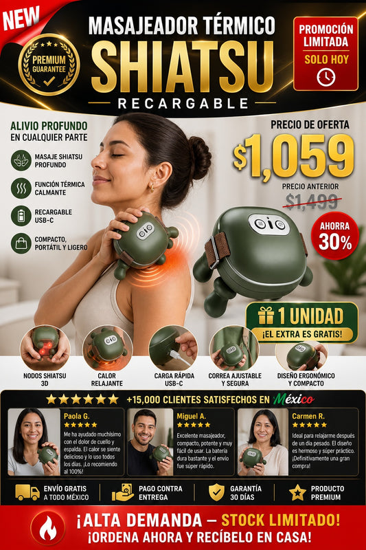 Masajeador Termico Shiatsu Recargable - imagen 1