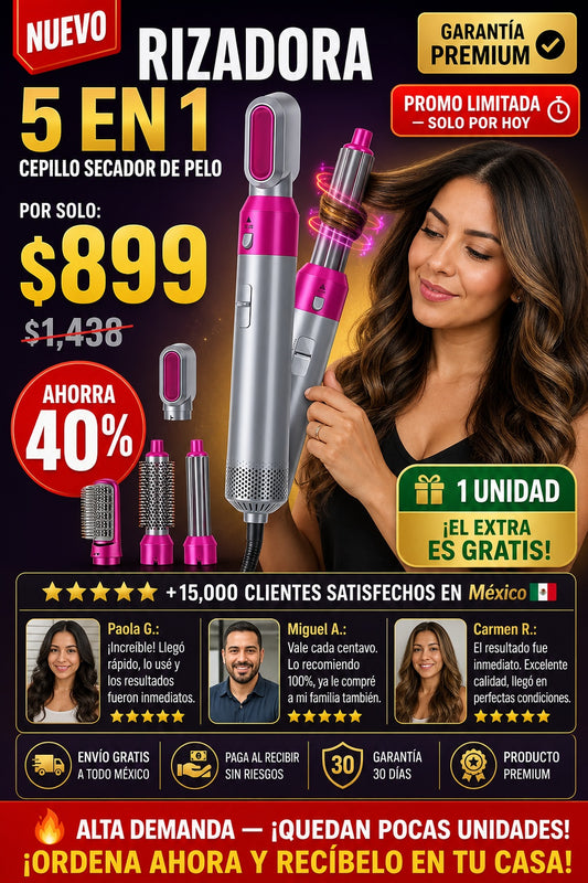 Rizadora 5 En 1 Cepillo Secador De Pelo - imagen 1