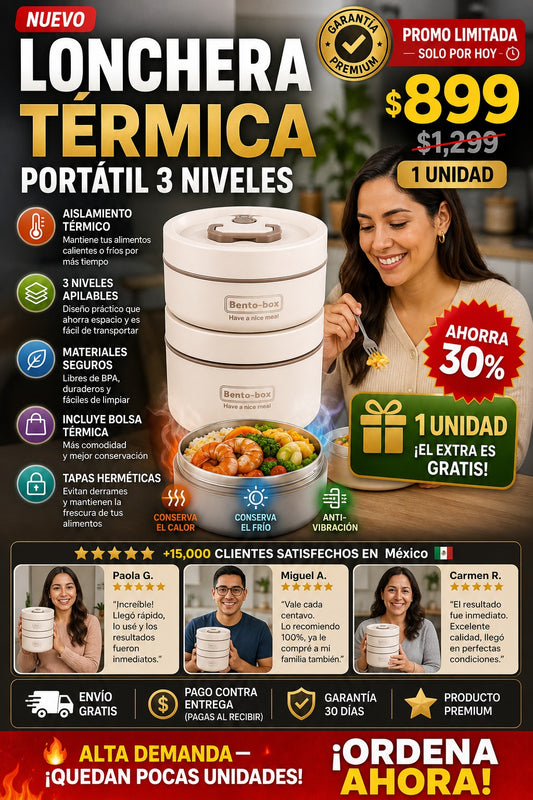 Lonchera Lunch Box De 3 Niveles Con Bols - imagen 1