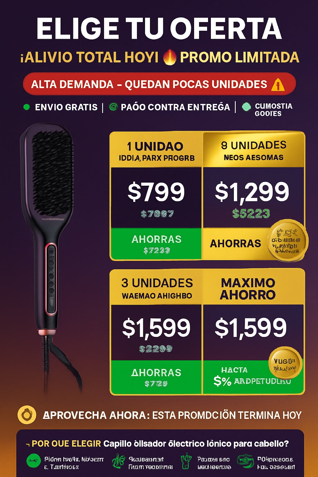Cepillo alisador eléctrico iónico para cabello - imagen 2