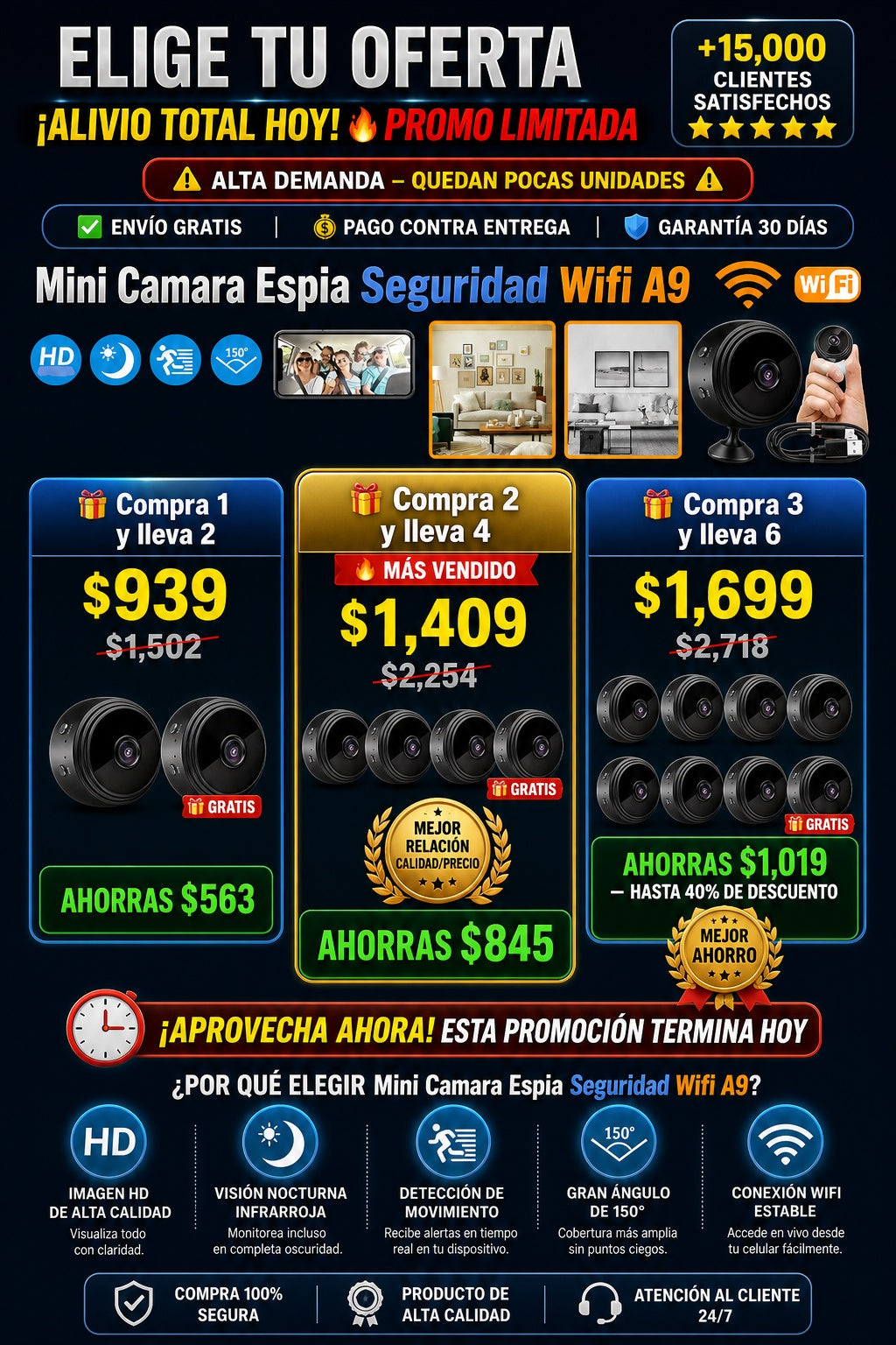 Mini Camara Espia Seguridad Wifi A9 - imagen 2