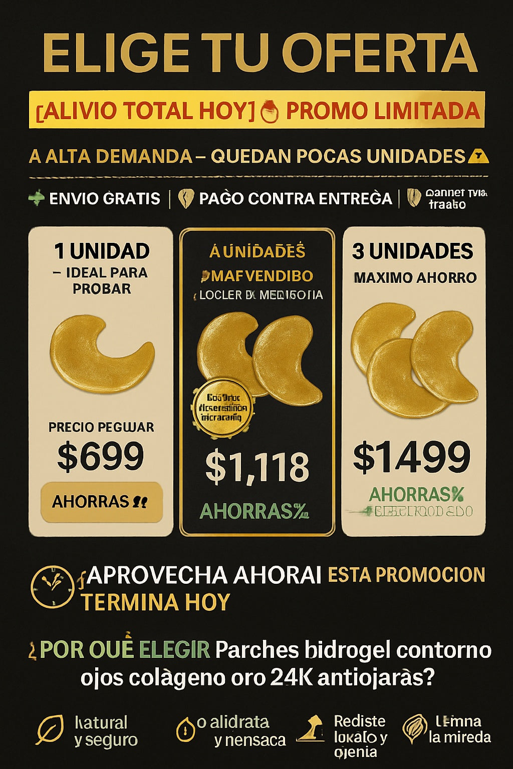 Parches hidrogel contorno ojos colágeno oro 24K antiojeras - imagen 2