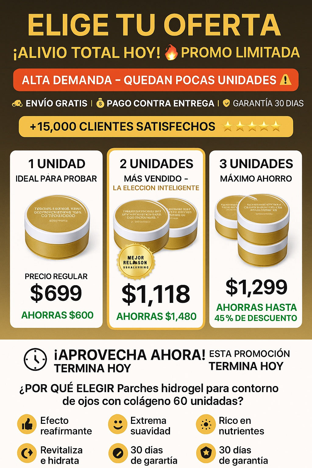 Parches hidrogel para contorno de ojos con colágeno 60 unidades - imagen 2
