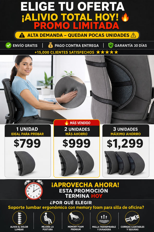 Soporte lumbar ergonómico con memory foam para silla de oficina - imagen 2