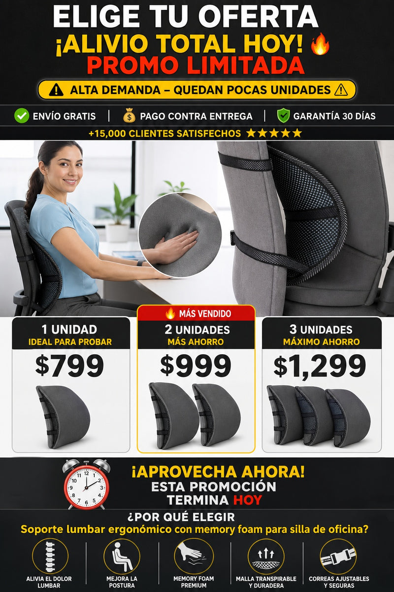 Soporte lumbar ergonómico con memory foam para silla de oficina - imagen 2