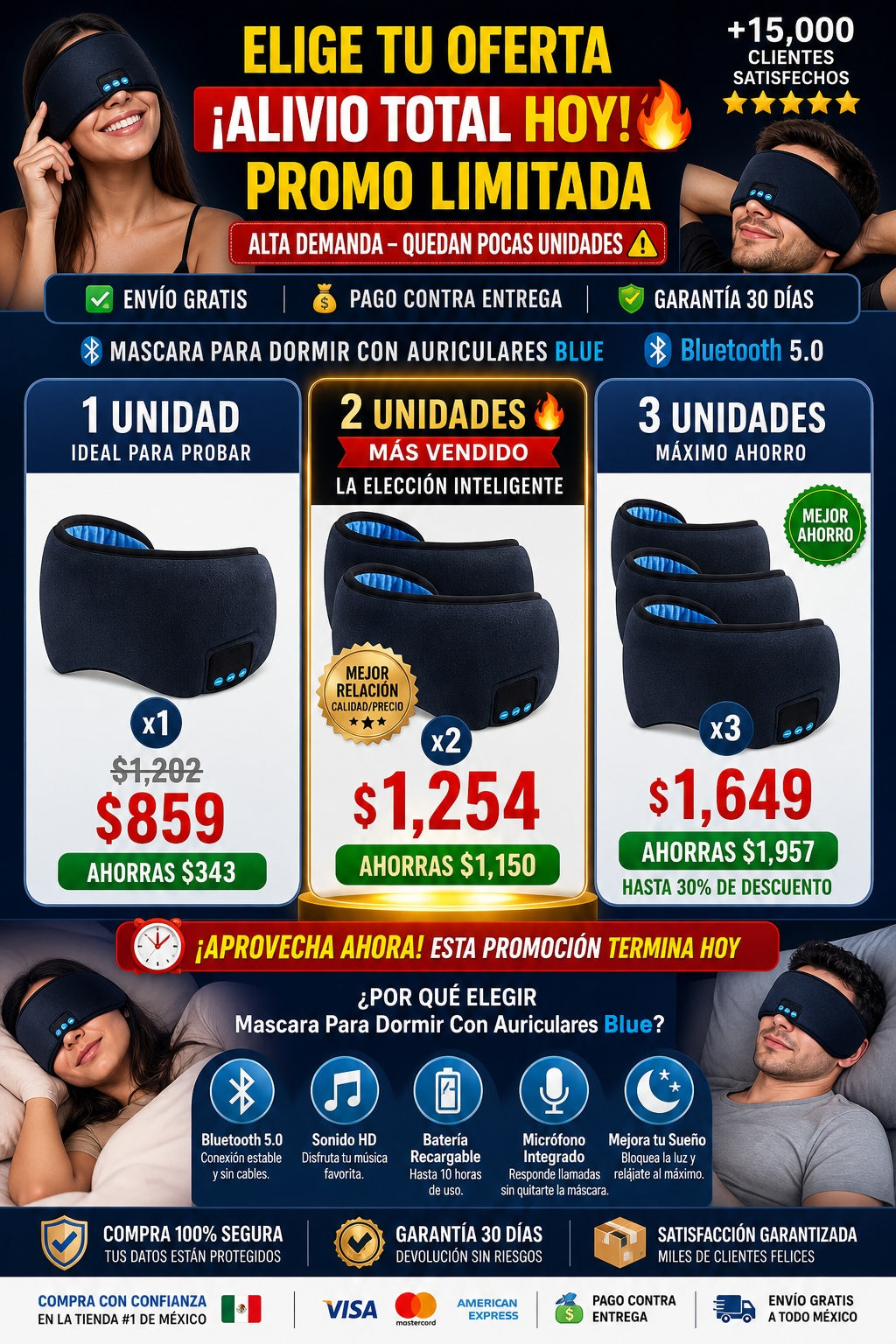 Mascara Para Dormir Con Auriculares Blue - imagen 2