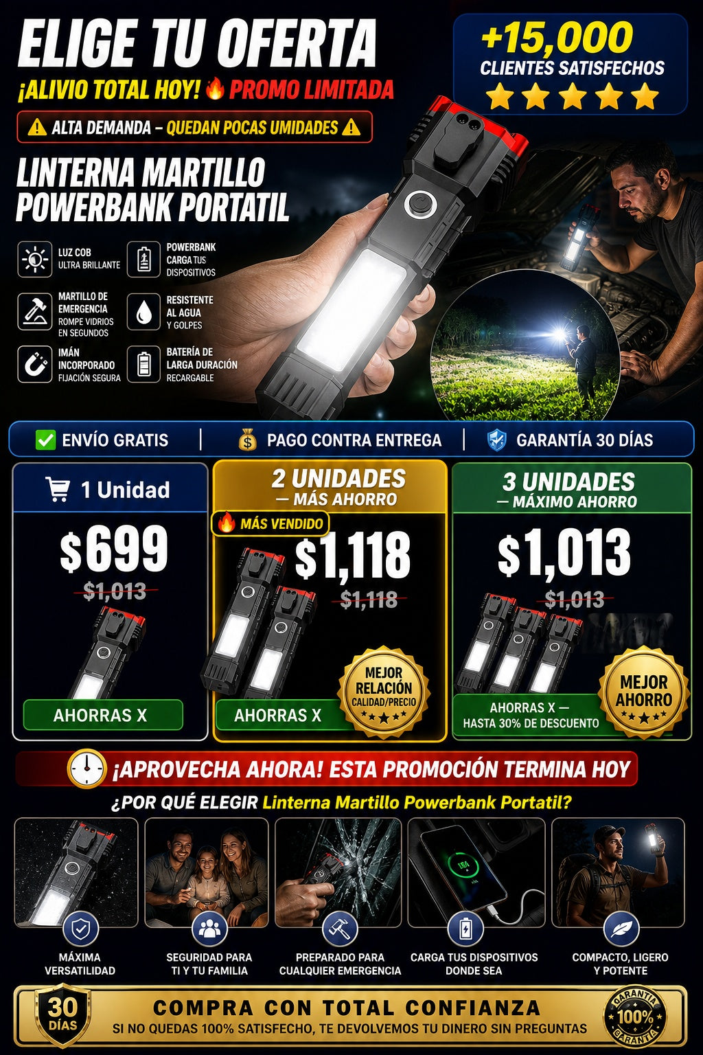 Linterna Martillo Powerbank Portatil - imagen 2