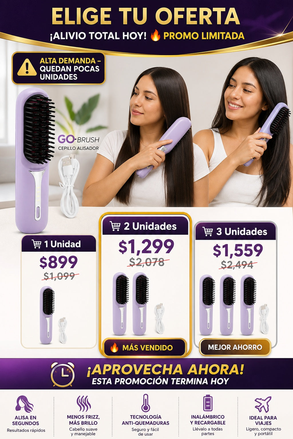 Cepillo Alisador Inalambrico Go Brush - imagen 2
