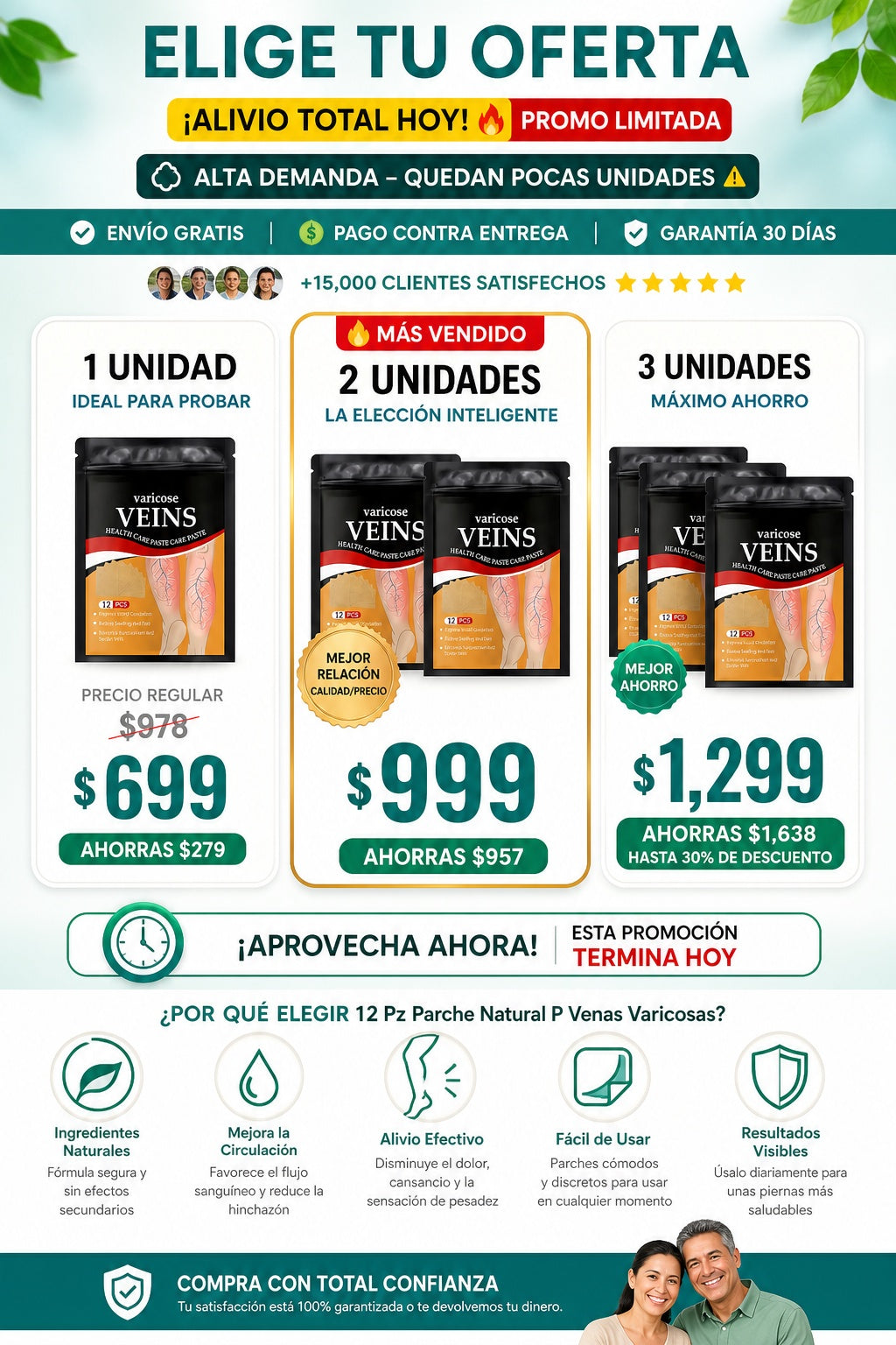 12 Pz Parche Natural P Venas Varicosas - imagen 2