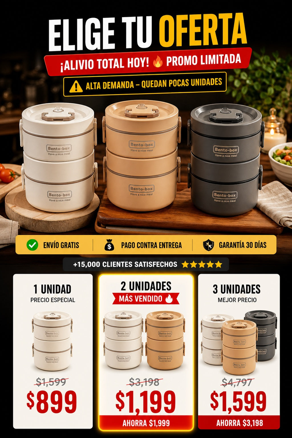 Lonchera Lunch Box De 3 Niveles Con Bols - imagen 2