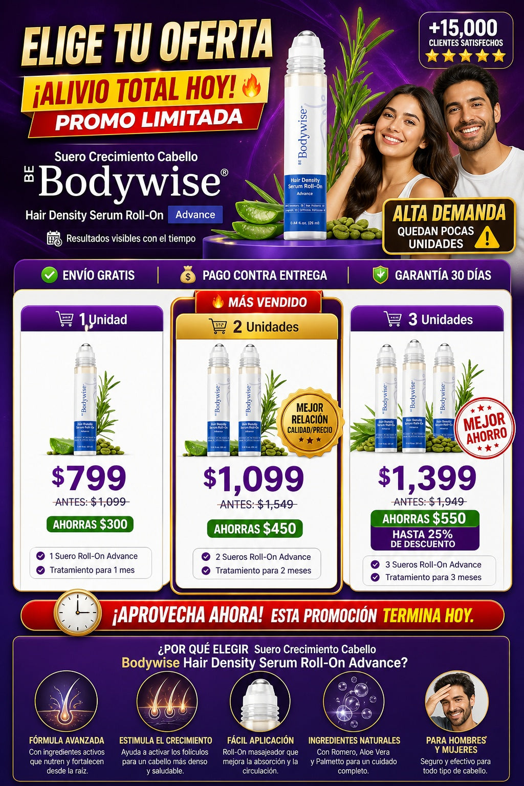 Suero Crecimiento Cabello Bodywise Hair Density Serum Roll-On Advance - imagen 2