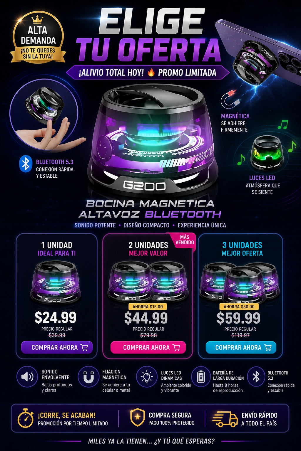 Bocina Magnetica Altavoz Bluetooth - imagen 2