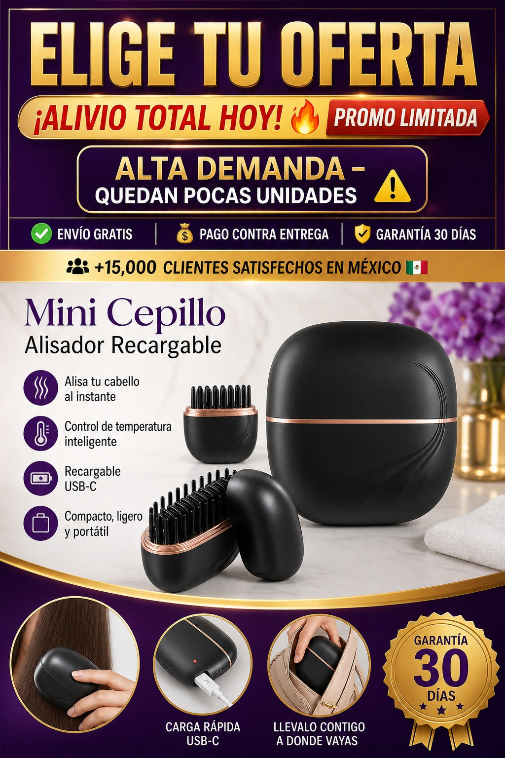 Mini Cepillo Alisador Recargable - imagen 2