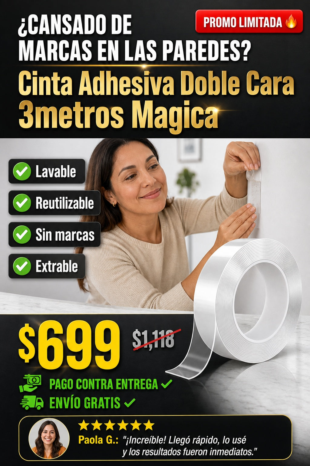 Cinta Adhesiva Doble Cara 3metros Magica - imagen 3