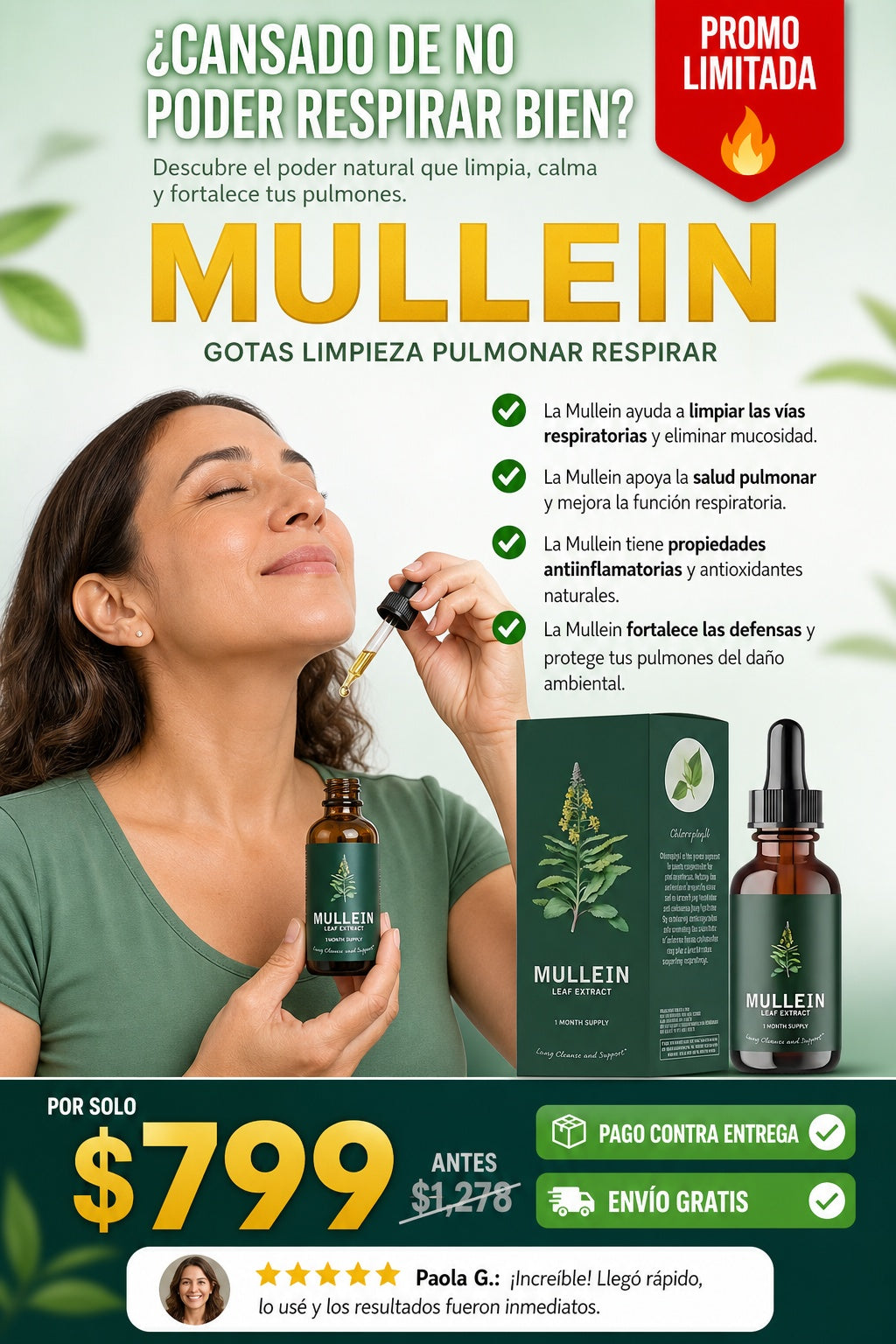Mullein Gotas Limpieza Pulmonar Respirar - imagen 3