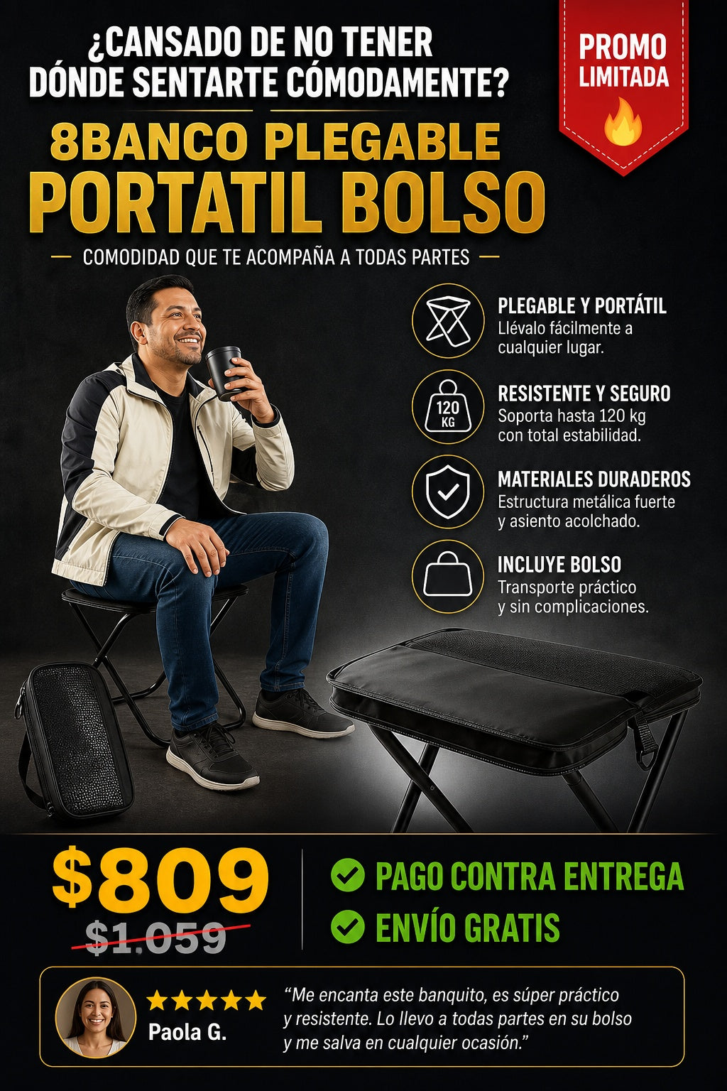 8Banco Plegable Portatil Bolso - imagen 3