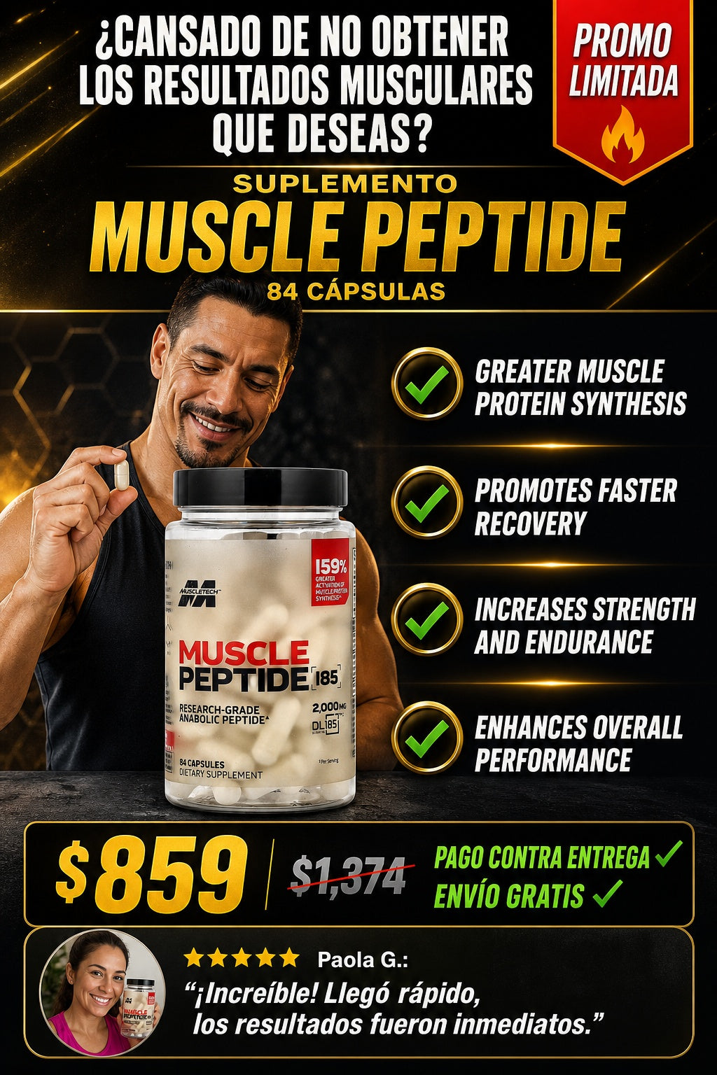 Suplemento Muscle Peptide 84 Capsulas - imagen 3
