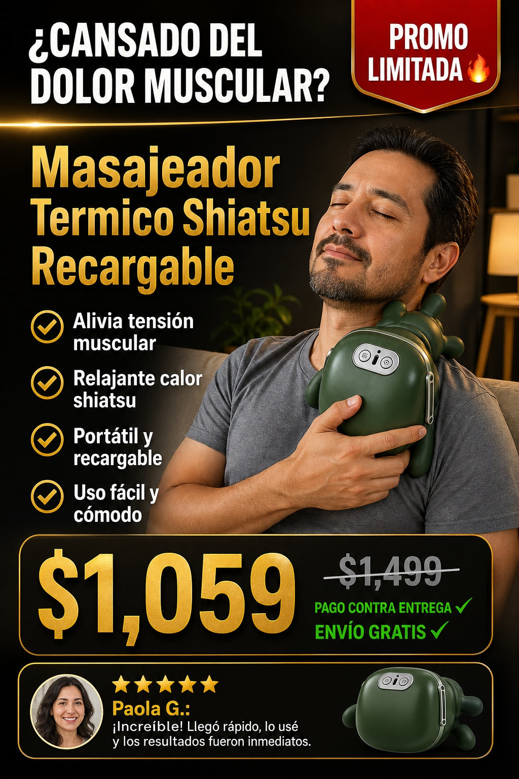 Masajeador Termico Shiatsu Recargable - imagen 3
