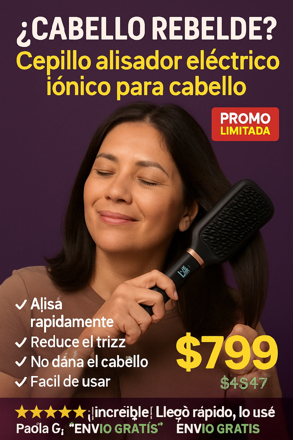 Cepillo alisador eléctrico iónico para cabello - imagen 3