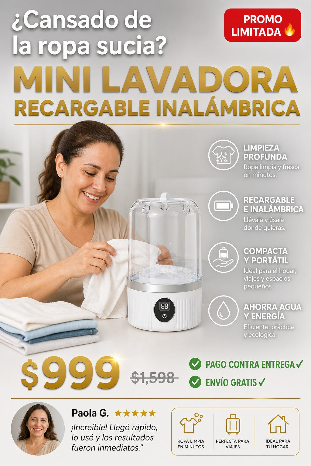 Mini Lavadora Recargable Inalambrica - imagen 3