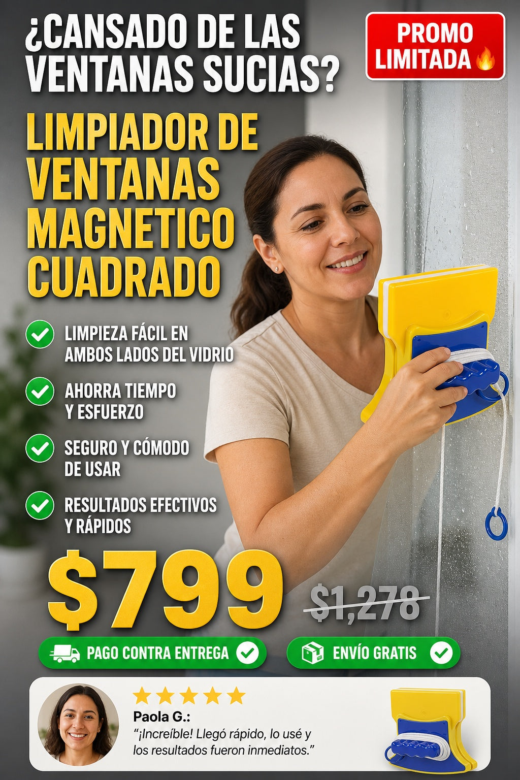 Limpiador De Ventanas Magnetico Cuadrado - imagen 3