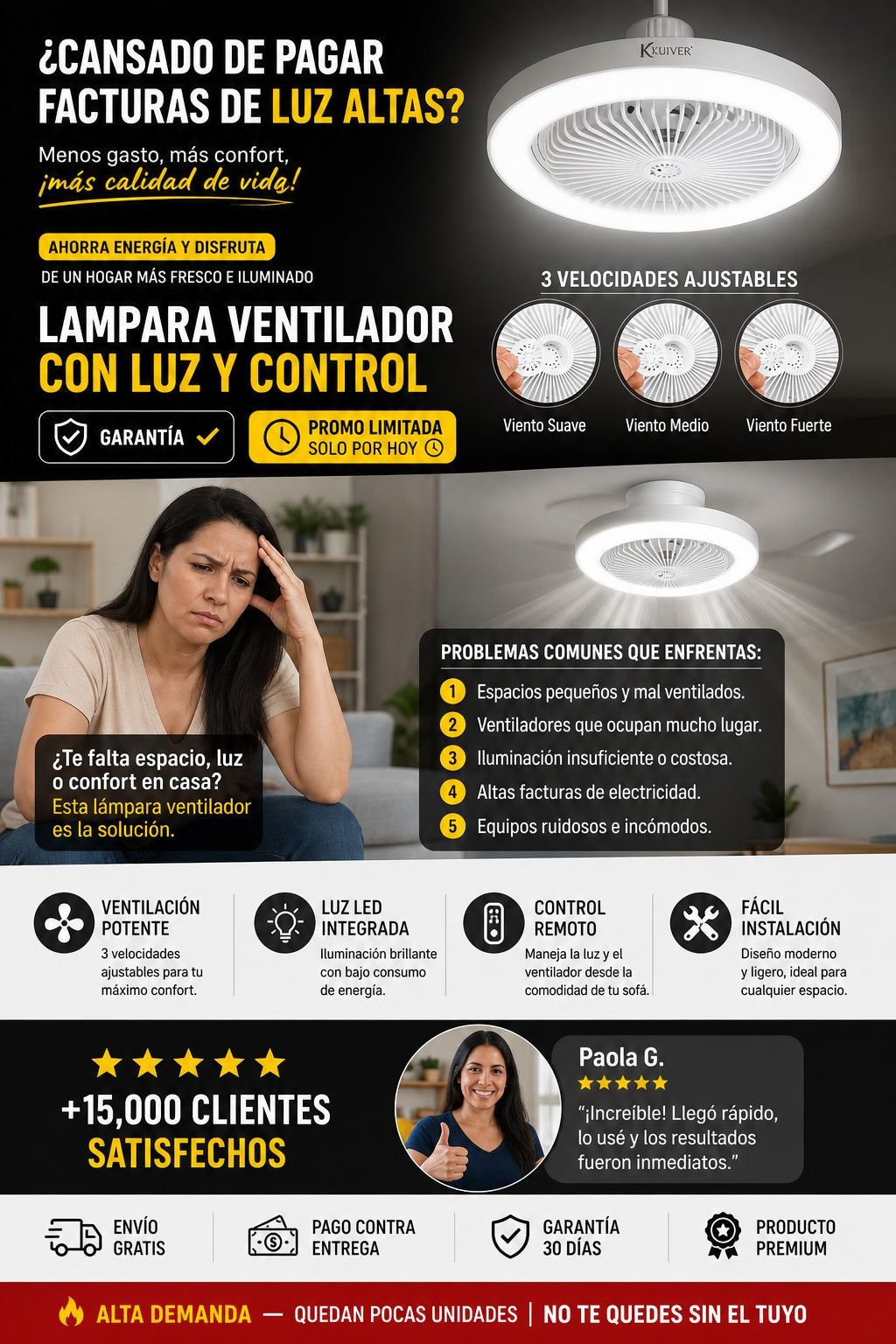 Lampara Ventilador Con Luz Y Control - imagen 3