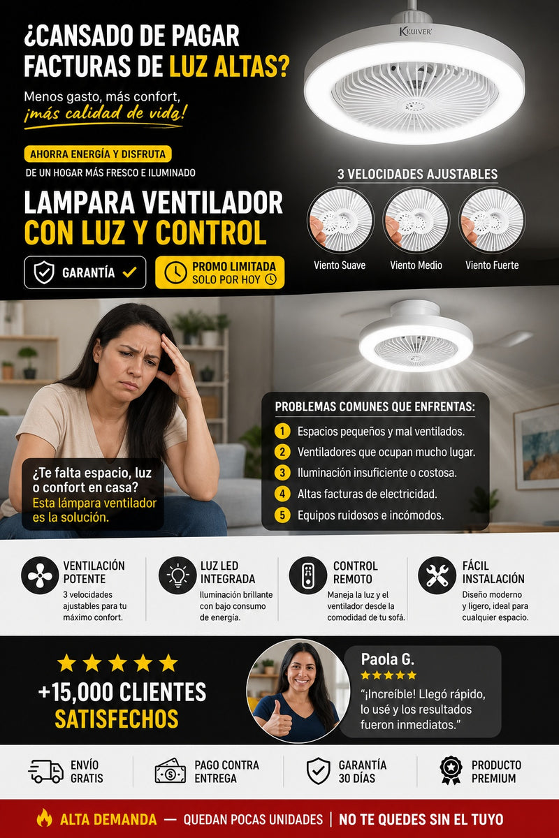 Lampara Ventilador Con Luz Y Control - imagen 3