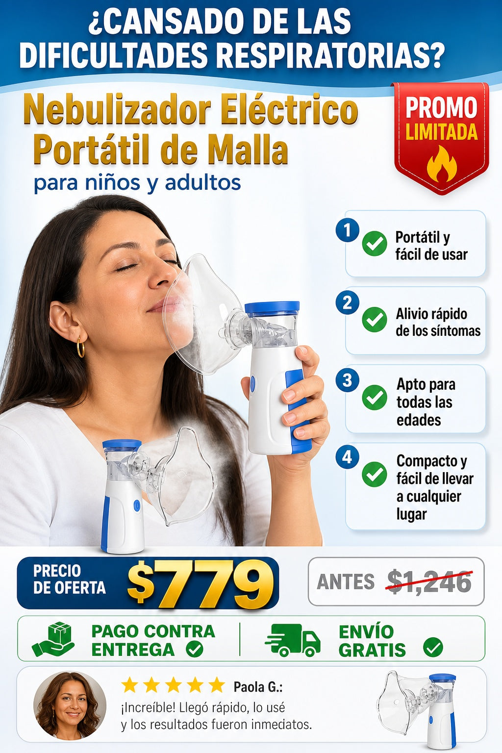 Nebulizador Electrico Portatil De Malla para niños y personas aduntas - imagen 3