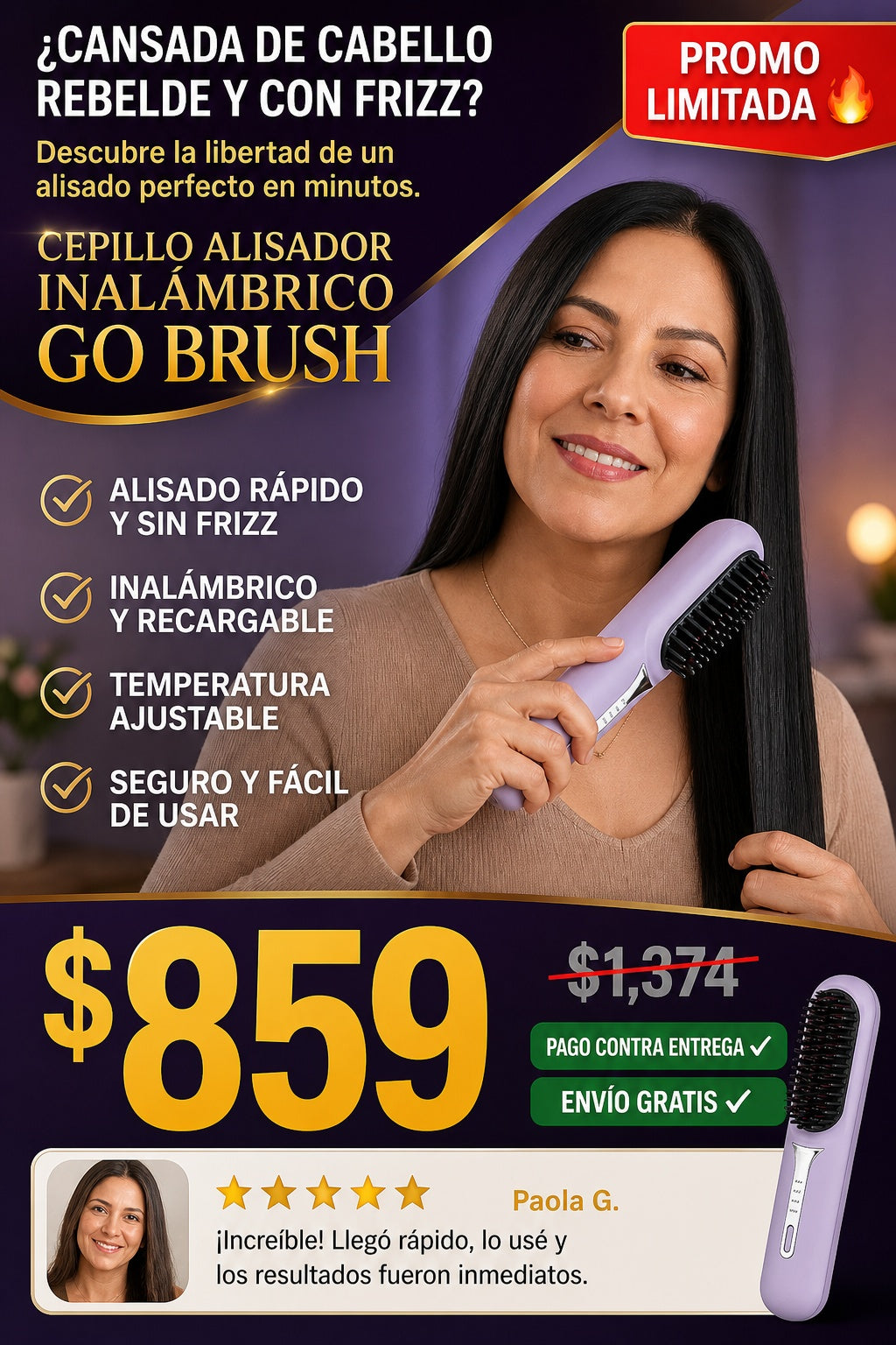 Cepillo Alisador Inalambrico Go Brush - imagen 3
