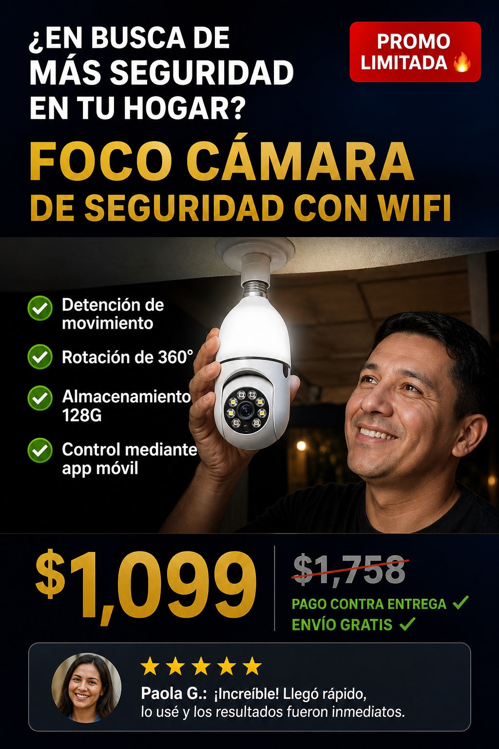 Foco Camara De Seguridad Con Wifi - imagen 3