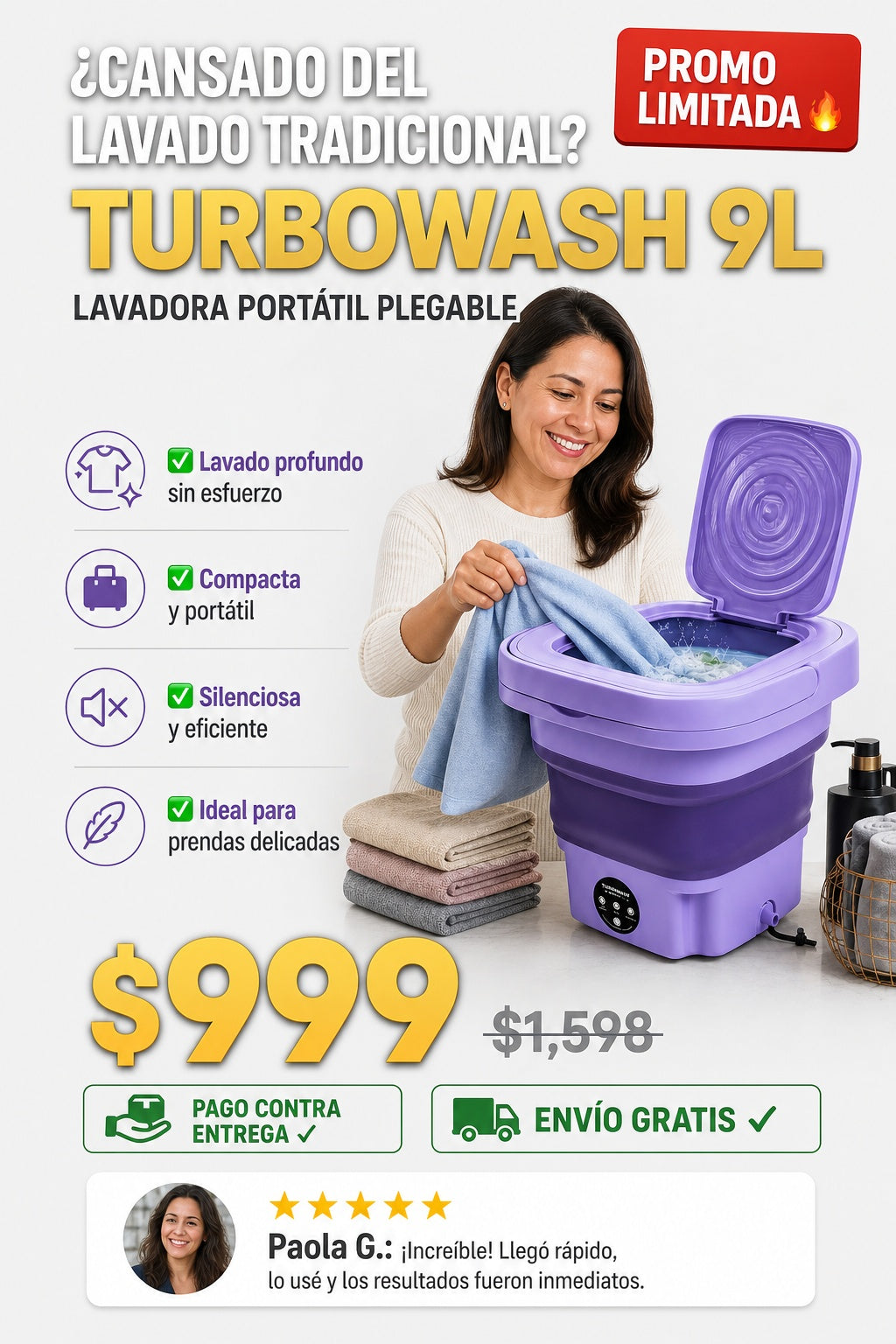 Lavadora Portatil Plegable Turbowash 9l - imagen 3