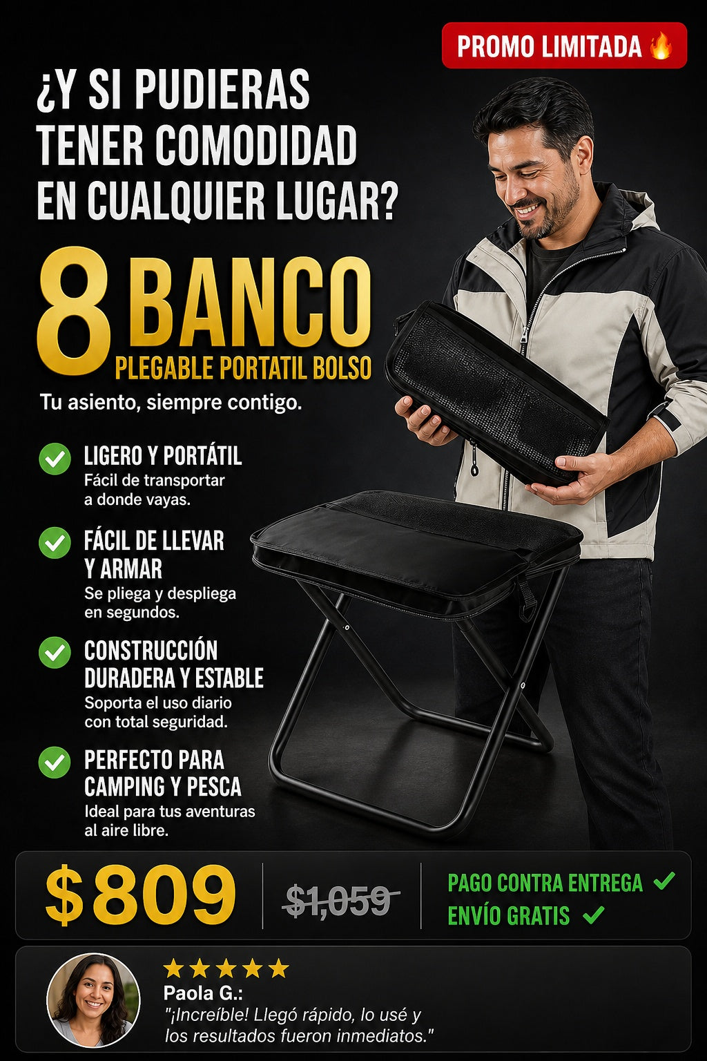 8Banco Plegable Portatil Bolso - imagen 3